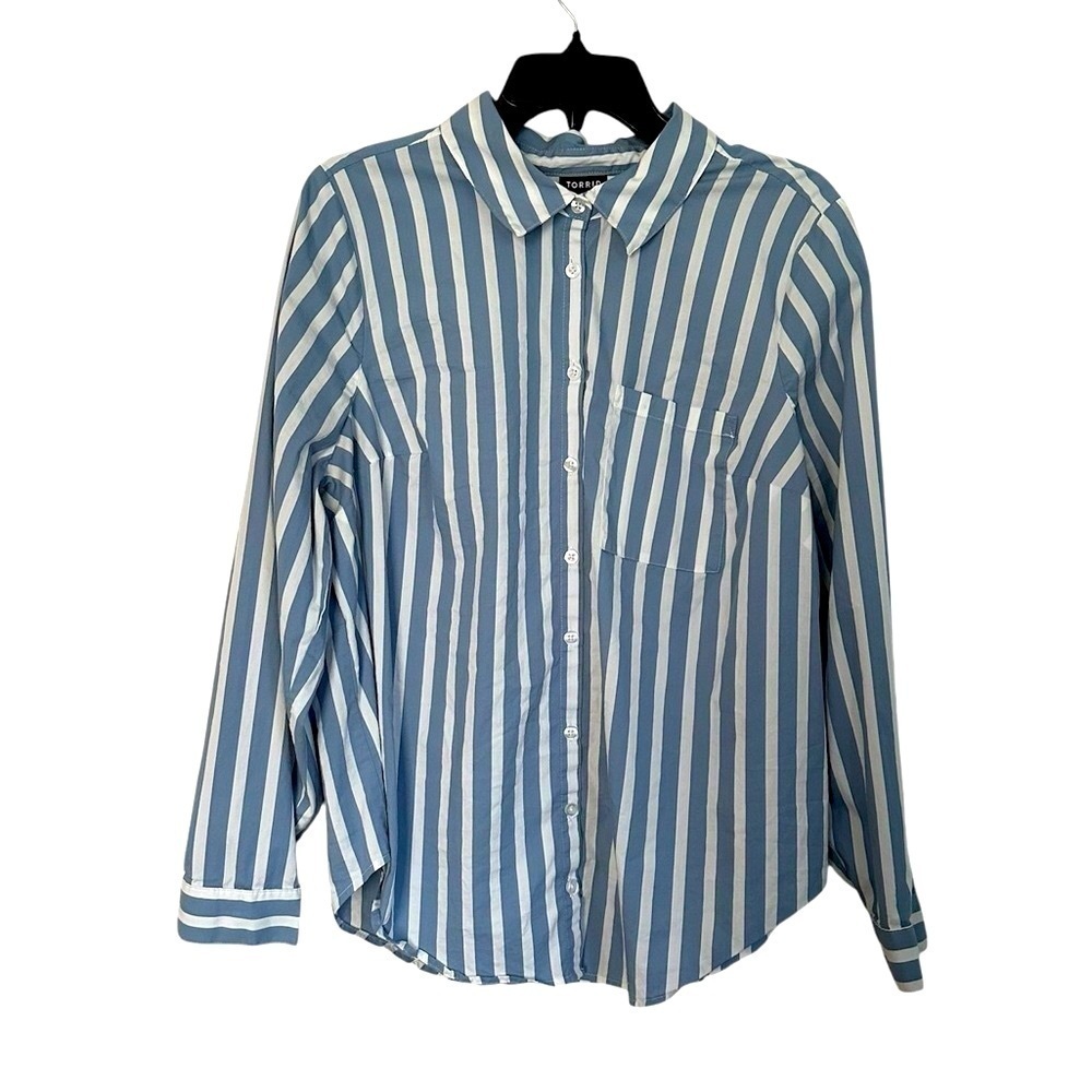 Torrid Blouse Top Nautical Stripes Blue & White 14/16